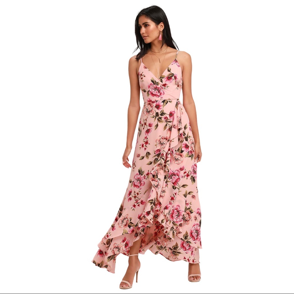 Lulu’s Floral Wrap Ruffle Dress NEW